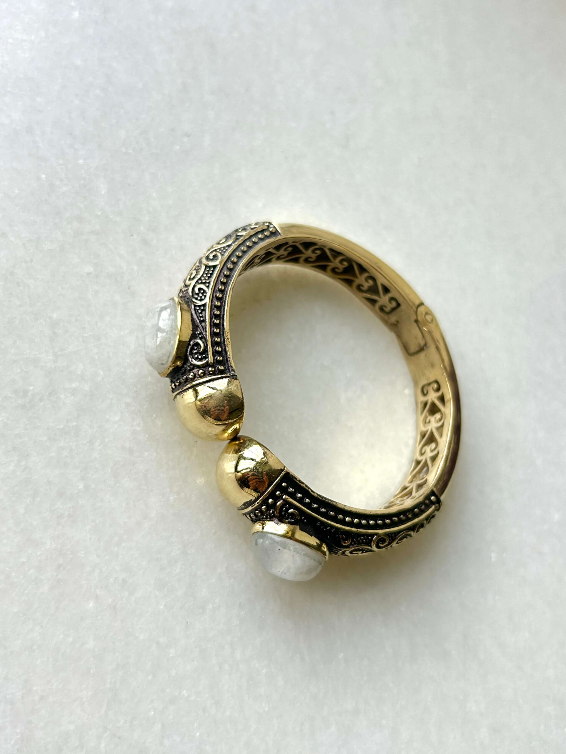 Moonstone Tribal Brass Cuff Bracelet - Image 2