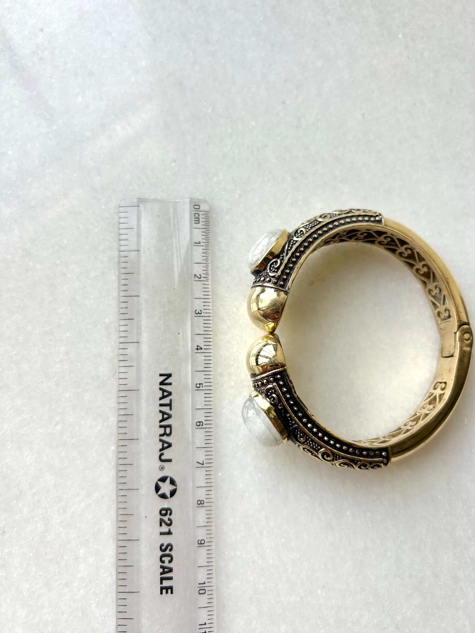 Moonstone Tribal Brass Cuff Bracelet - Image 3