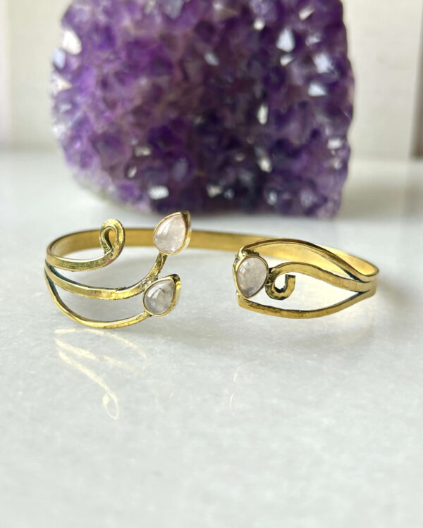 Swirl Brass Cuff Bracelet With Natural Stones