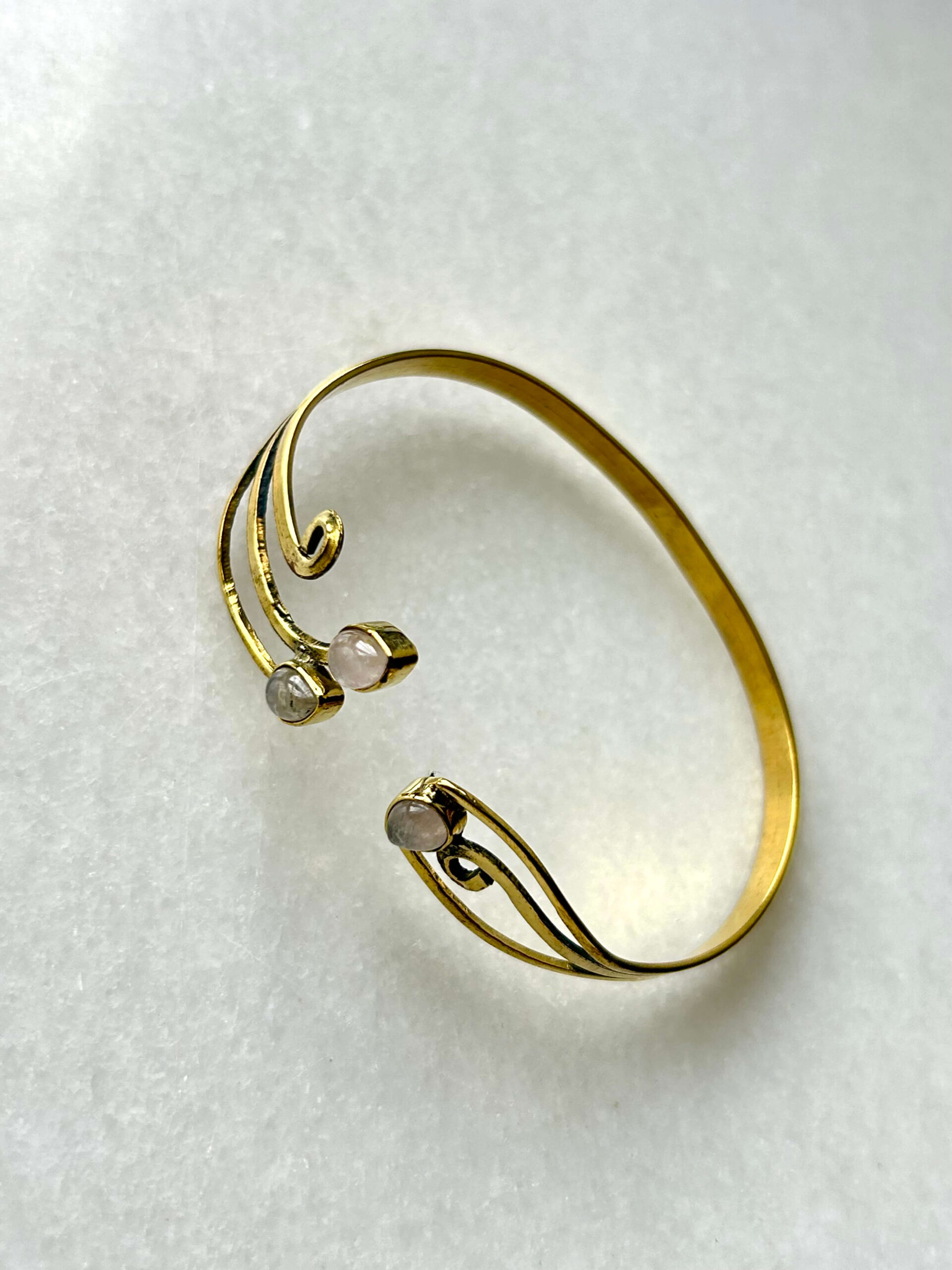 Swirl Brass Cuff Bracelet With Natural Stones - Image 2