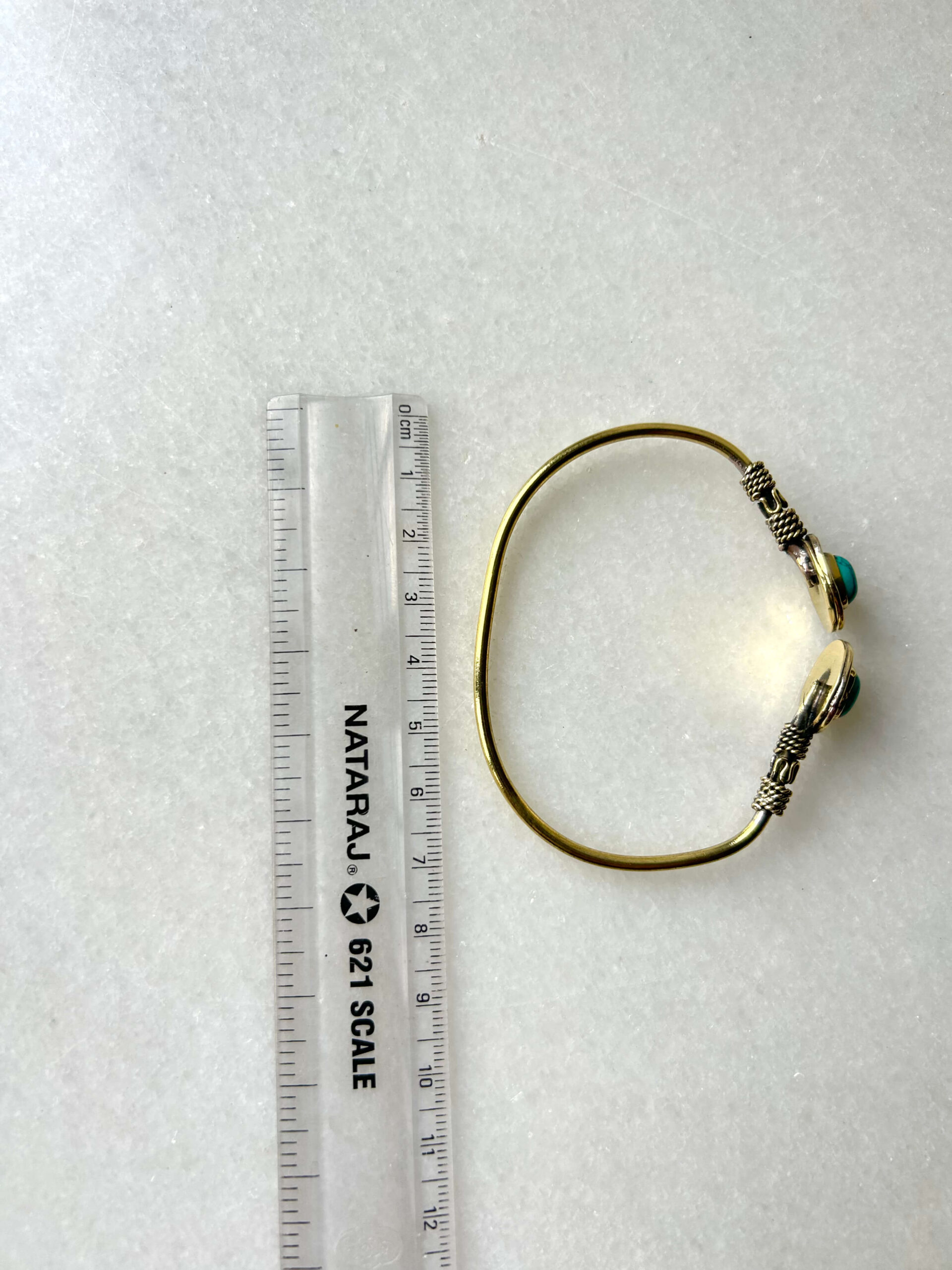 Double Stone Brass Cuff Bracelet With Chinese Turquoise - Image 3