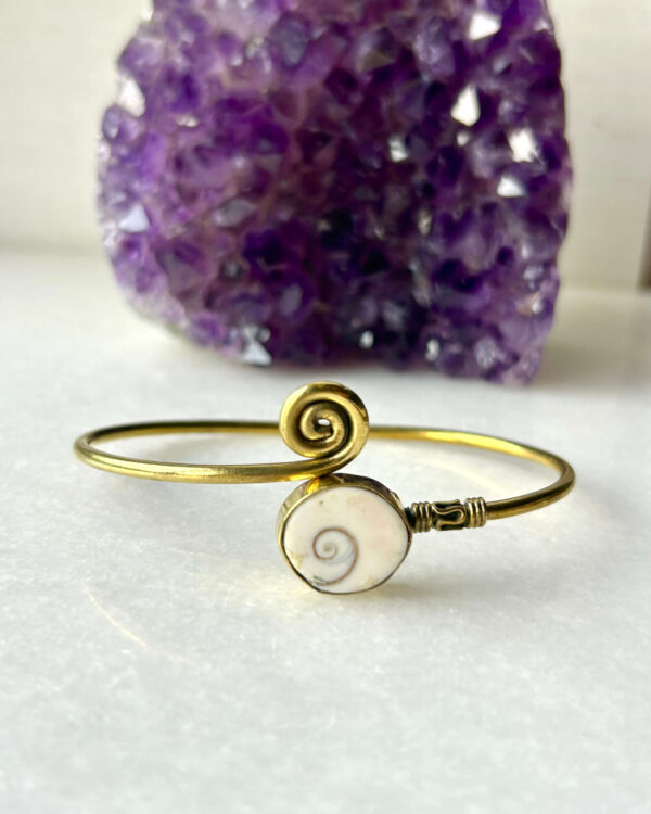 Spiral Motif Brass Cuff Bracelet With Shiva Eye
