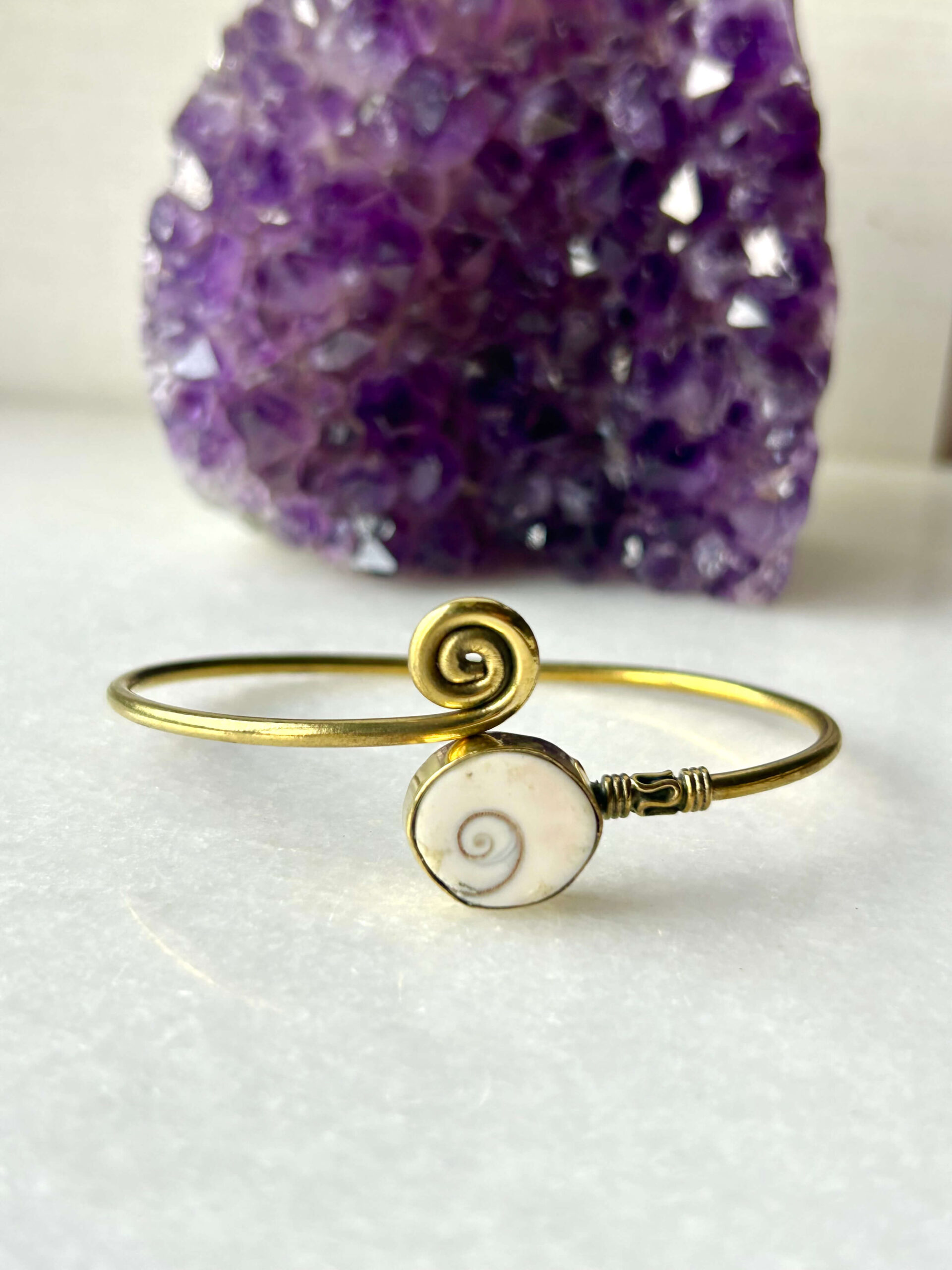 Spiral Motif Brass Cuff Bracelet With Shiva Eye