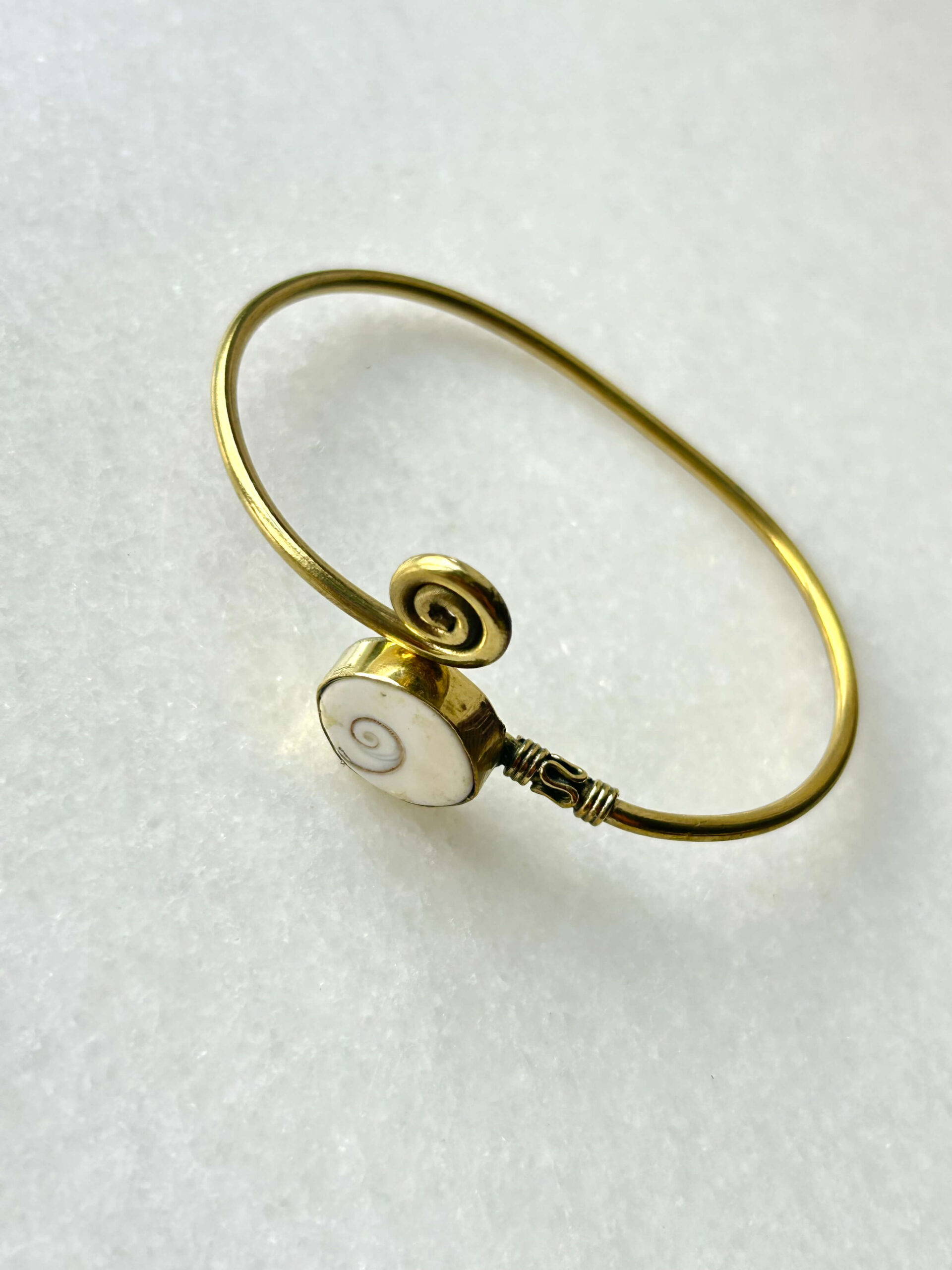 Spiral Motif Brass Cuff Bracelet With Shiva Eye - Image 2