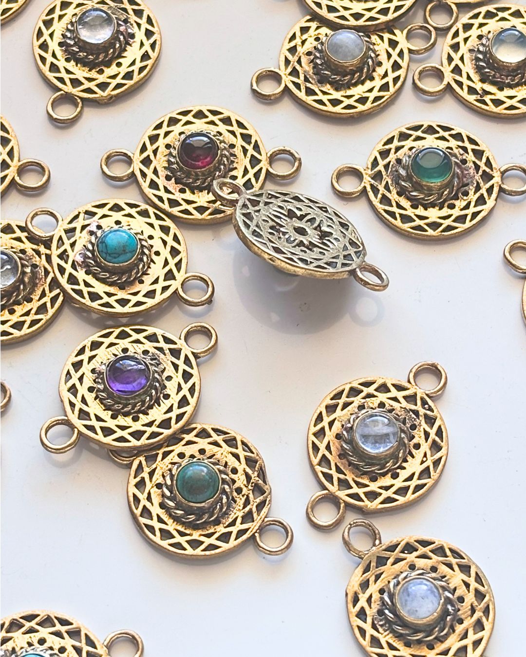 Cutwork Mandala Brass Gemstone Connectors - Image 3
