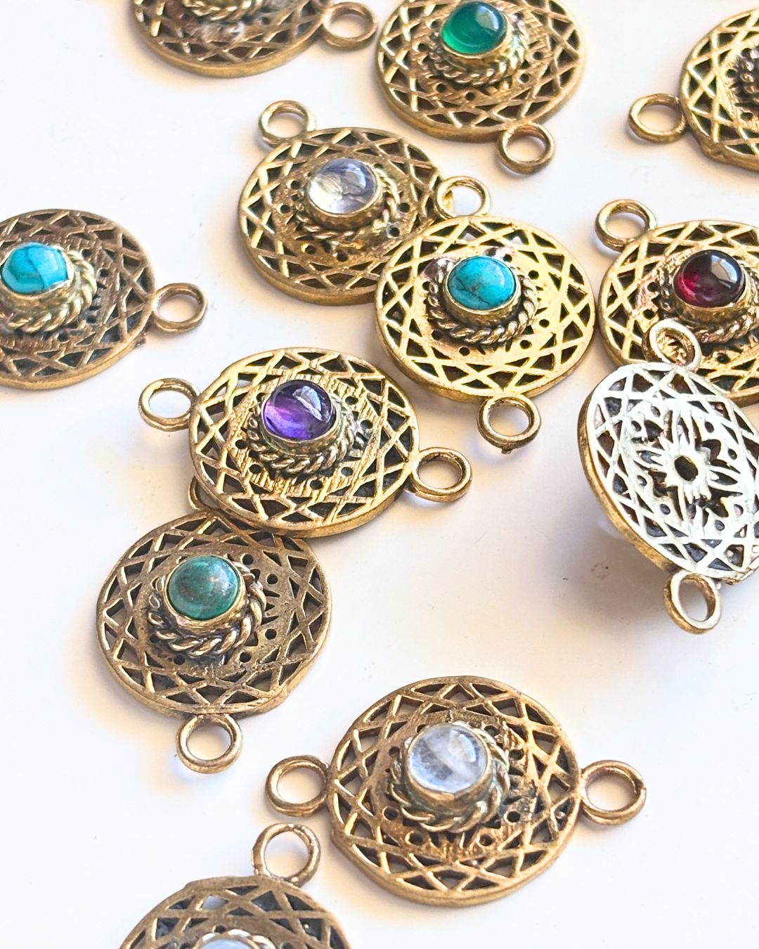 Cutwork Mandala Brass Gemstone Connectors - Image 2