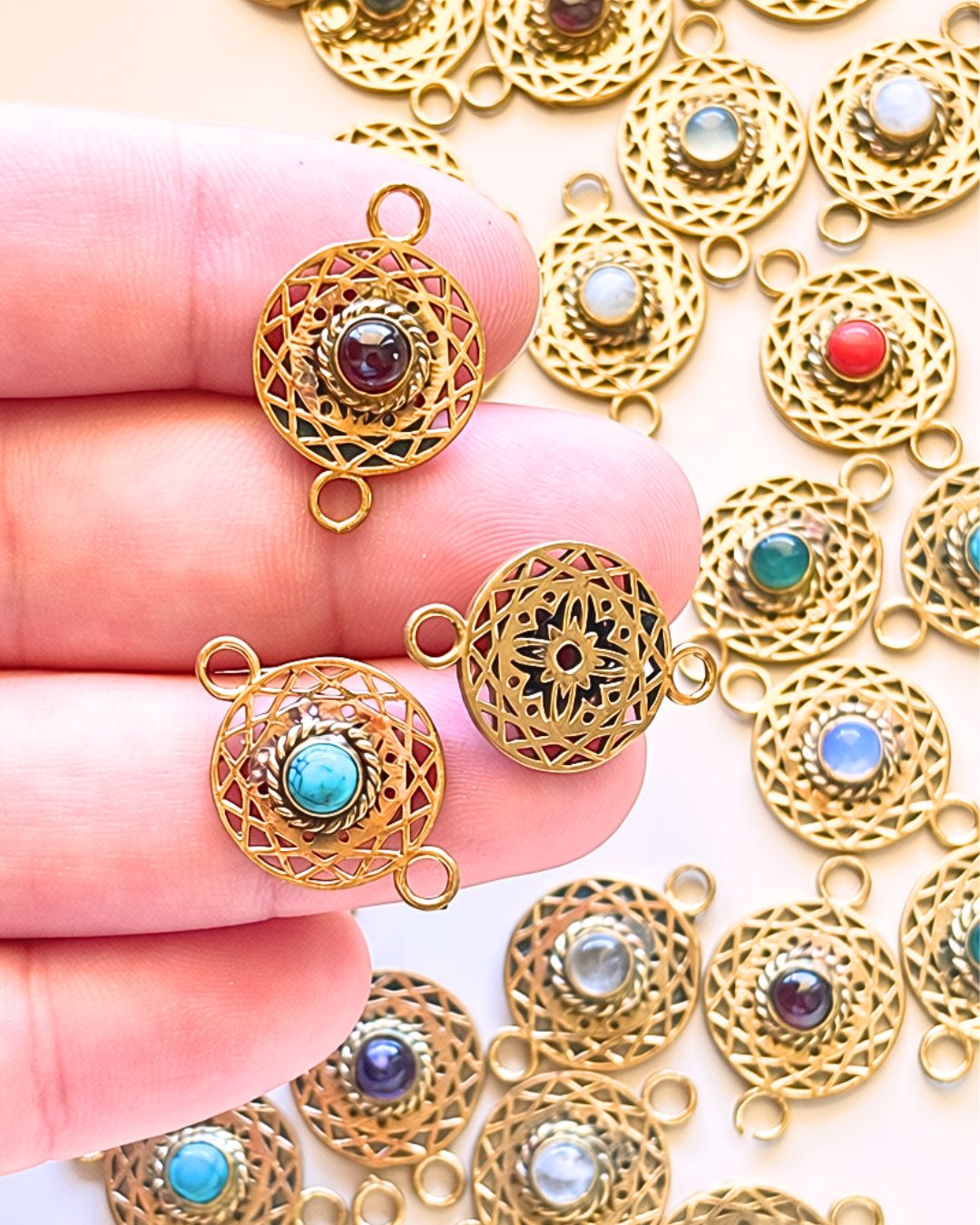 Cutwork Mandala Brass Gemstone Connectors - Image 5
