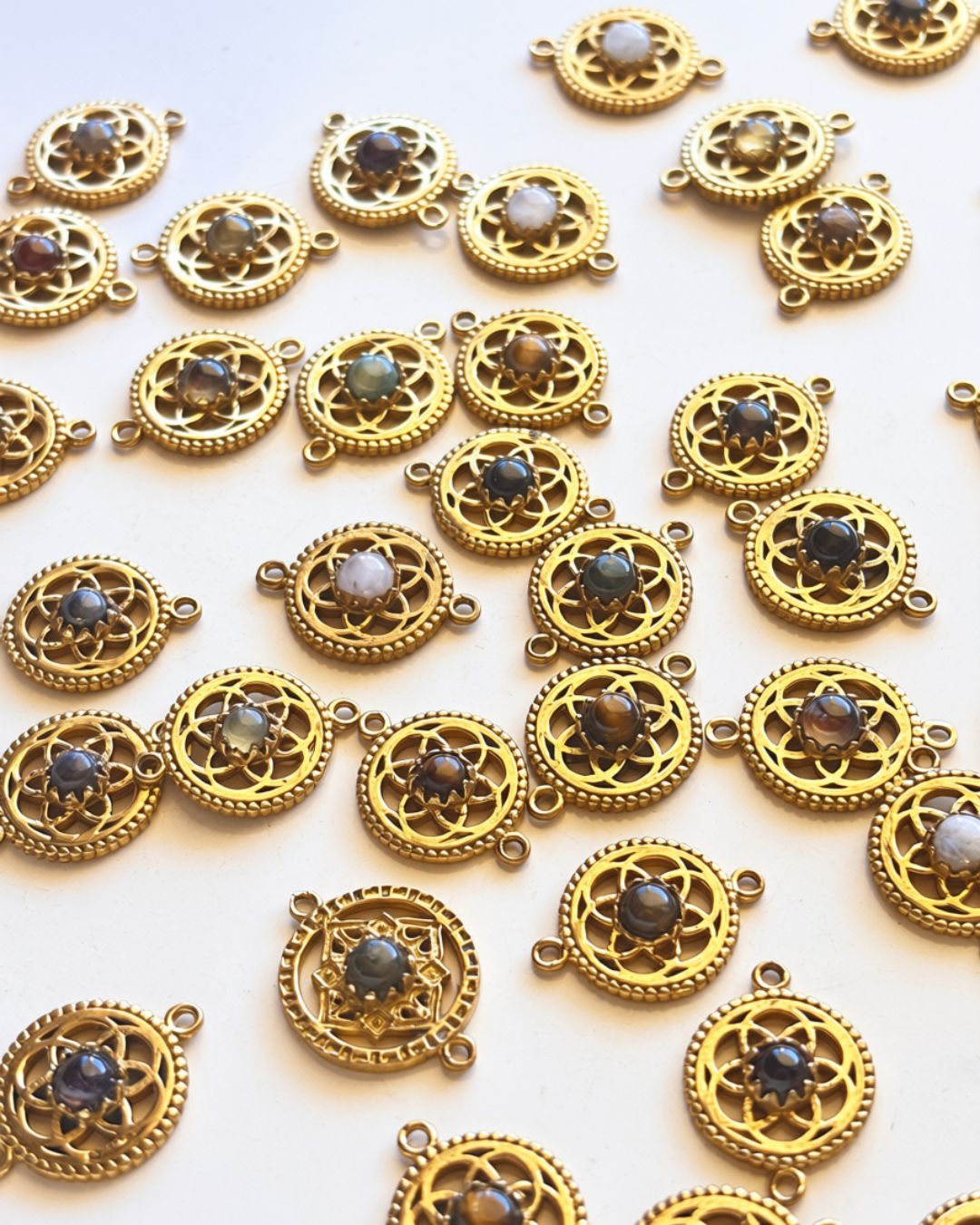 Dotted Circle of Life Mandala Brass Gemstone Connectors - Image 4