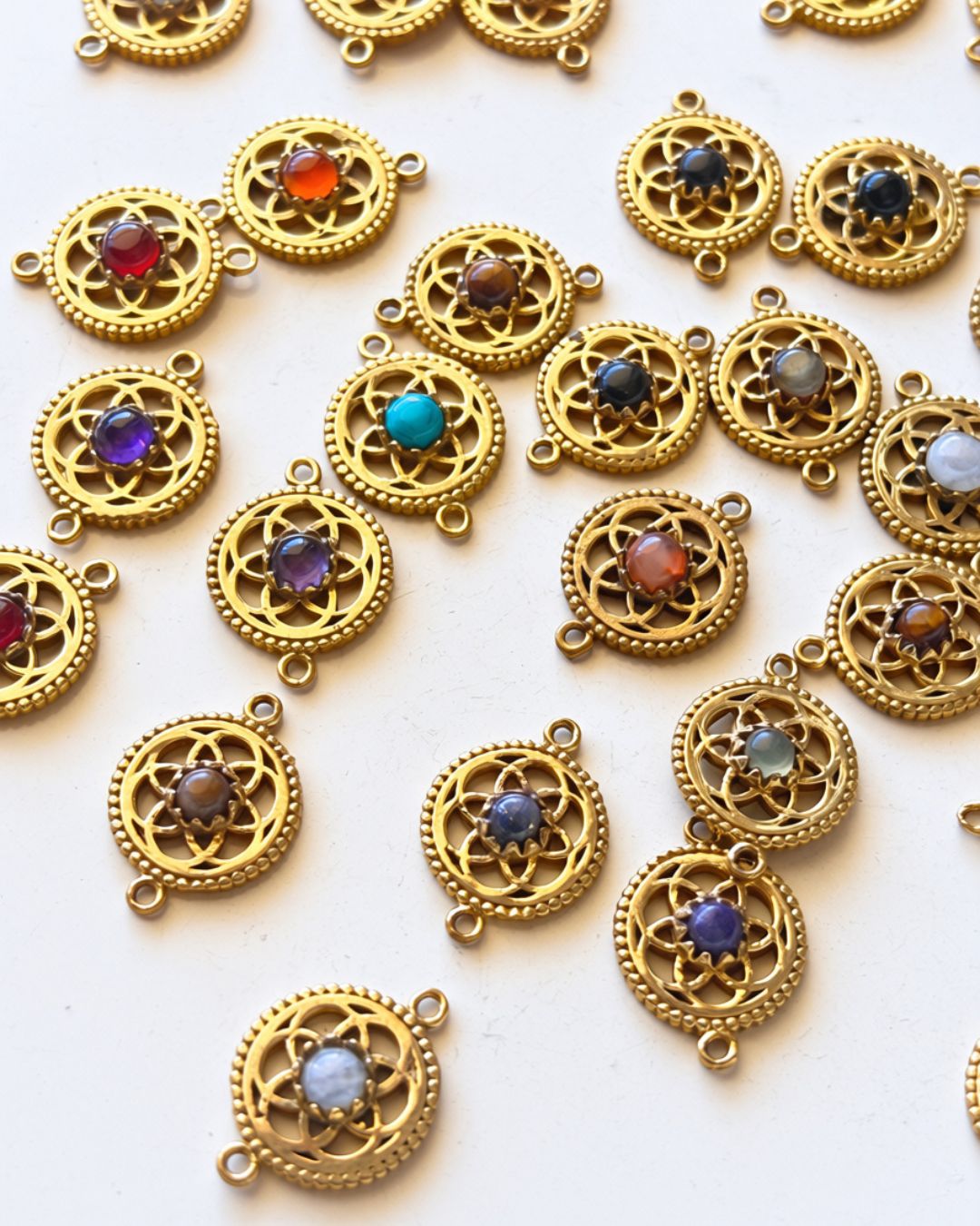 Dotted Circle of Life Mandala Brass Gemstone Connectors - Image 2