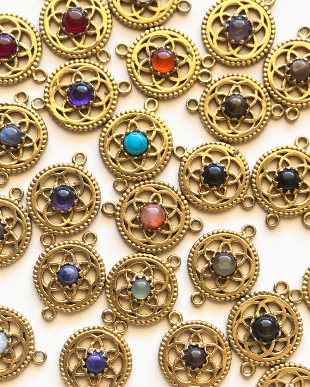 Dotted Circle of Life Mandala Brass Gemstone Connectors