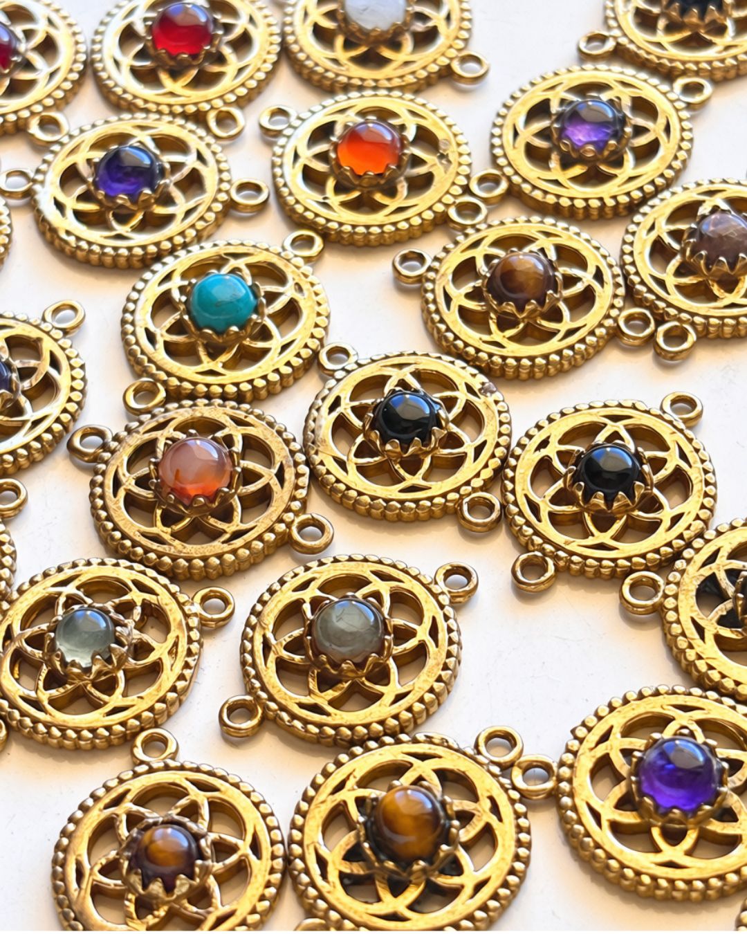 Dotted Circle of Life Mandala Brass Gemstone Connectors - Image 3