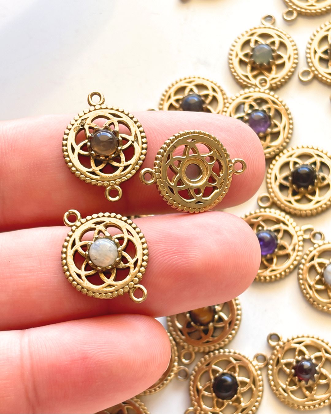 Dotted Circle of Life Mandala Brass Gemstone Connectors - Image 6