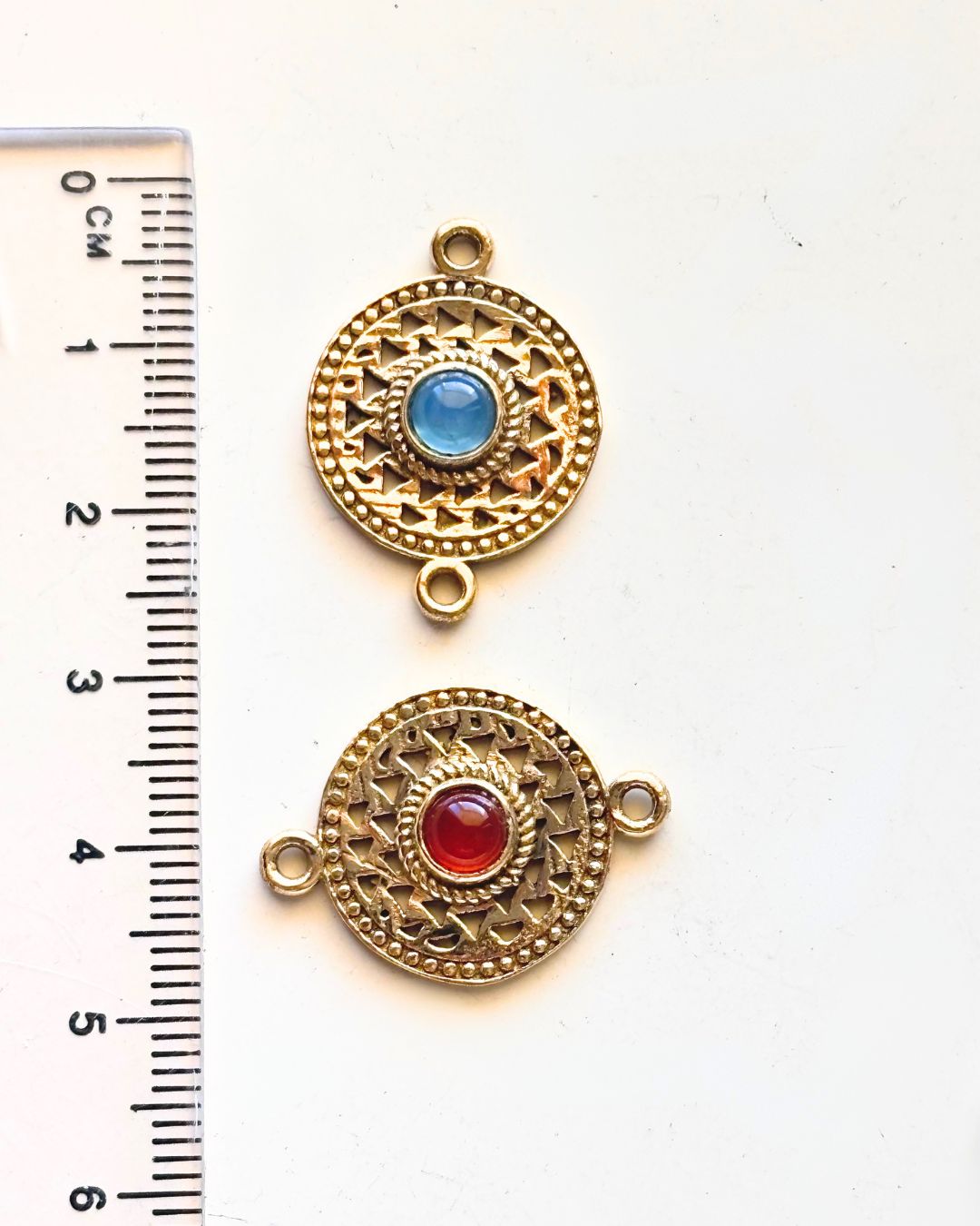 Ornate Circle Brass Connectors with Round Gemstone - Image 2
