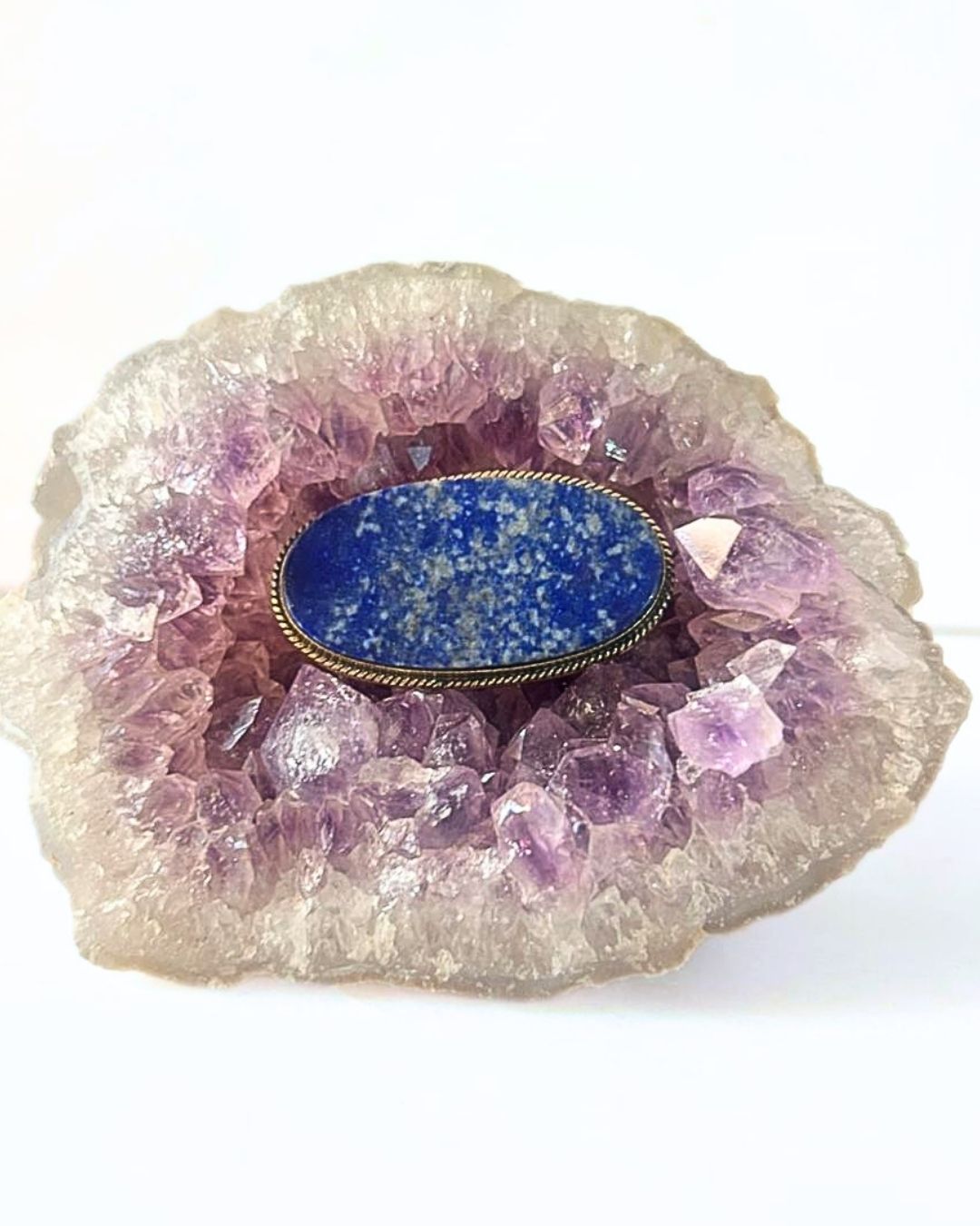 46mm Lapis Lazuli Grooved Stone with Brass Groove - Image 2