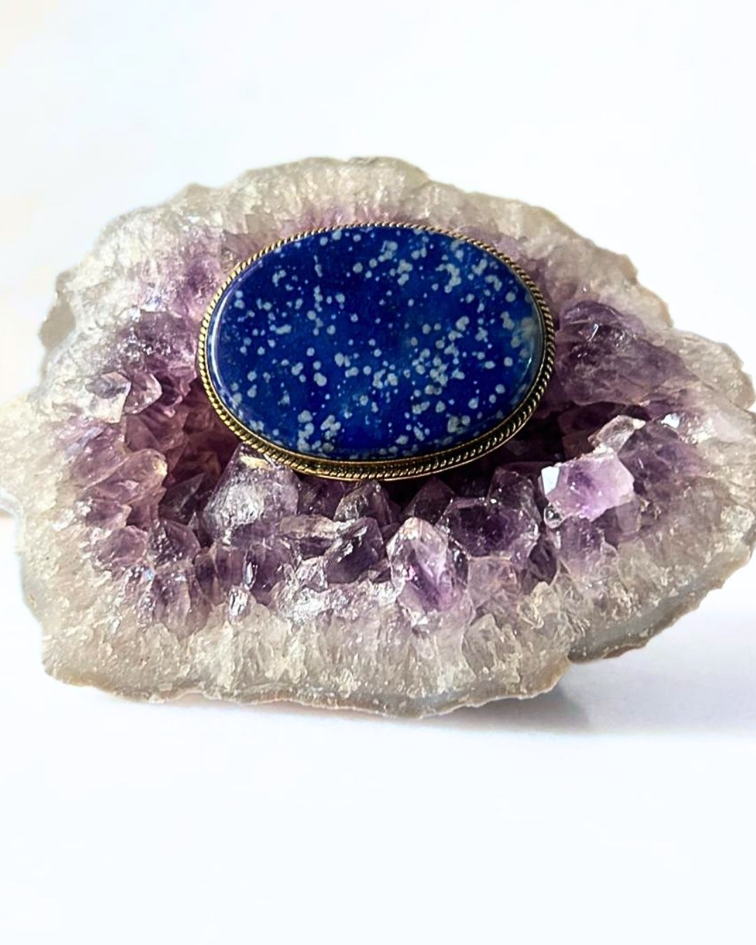 46mm Lapis Lazuli Grooved Stone with Brass Groove - Image 2