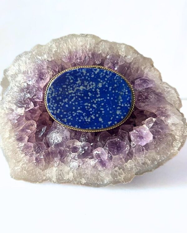 42mm Lapis Lazuli Grooved Stone with Brass Groove