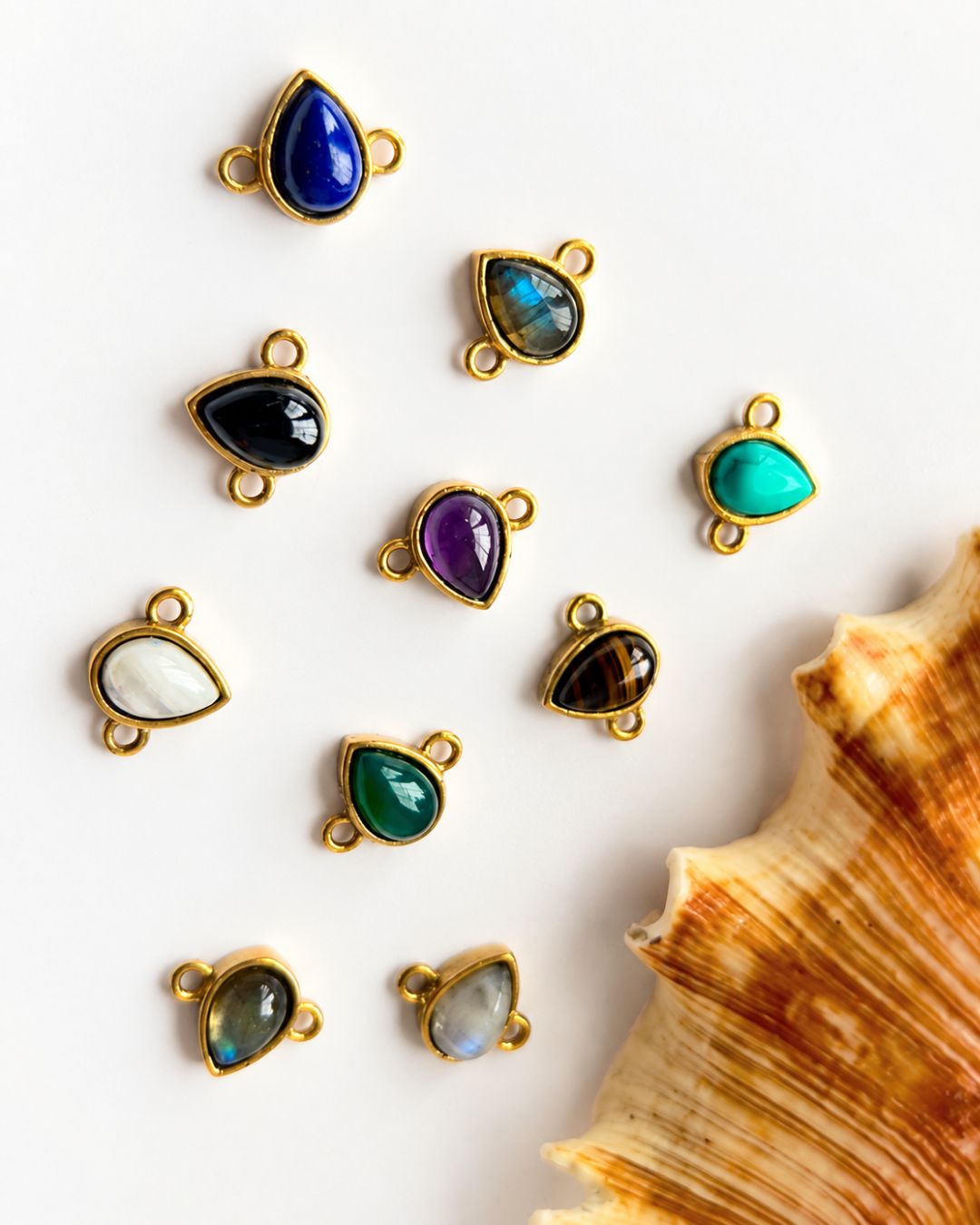 Teardrop Brass Connector with Stone – Assorted