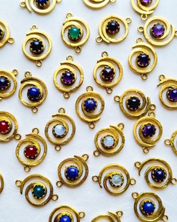 Spiral Brass Connectors with Round Gemstone