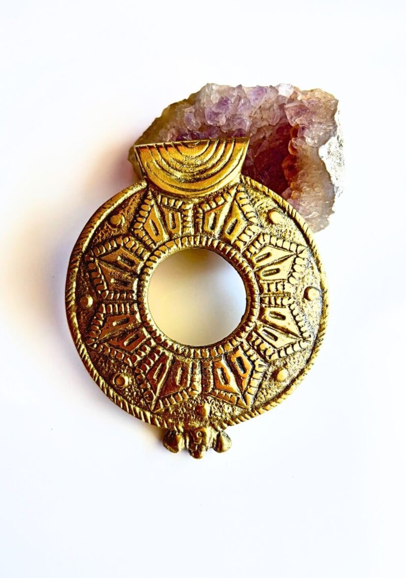 Round Geometric Brass Pendant – Single Piece
