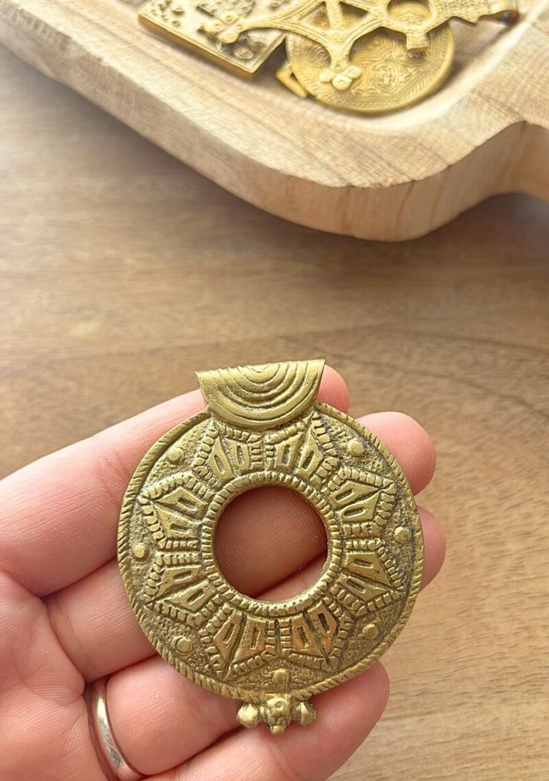 Round Geometric Brass Pendant – Single Piece - Image 2