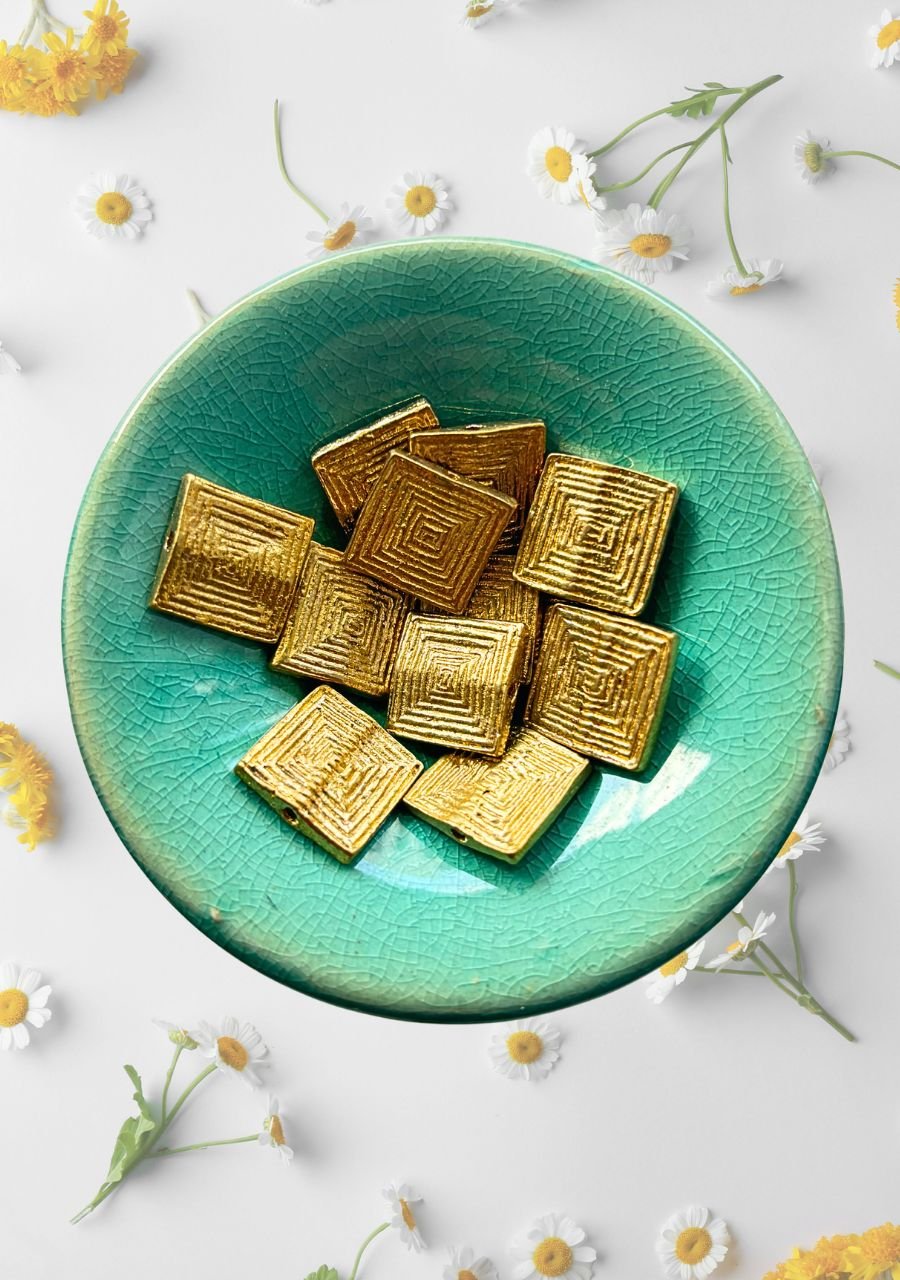 Square Brass Charms Beads – Pack of 3 Pieces