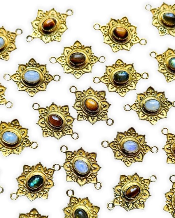 Mandala Brass Connector with Stone – Assorted