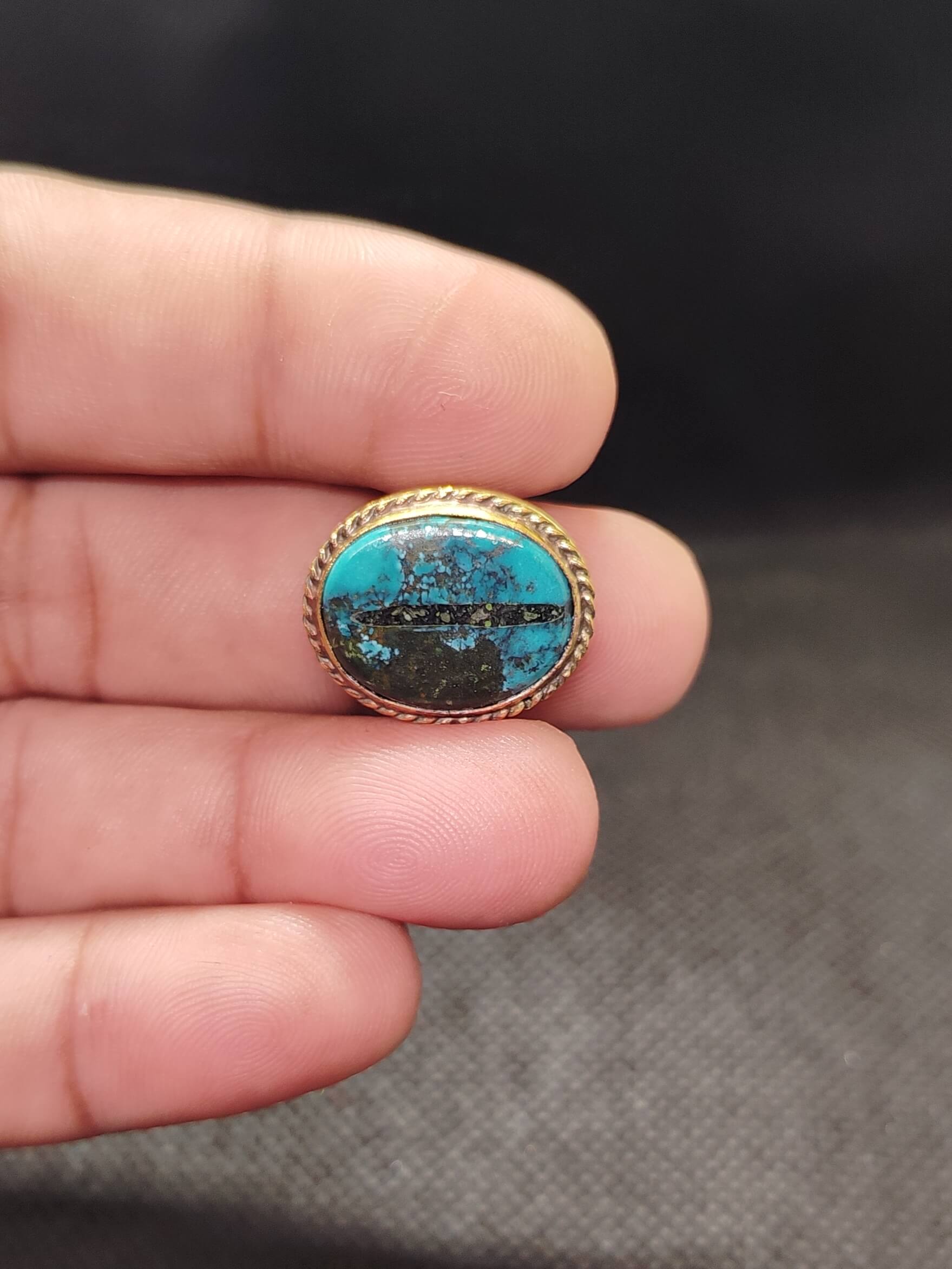 21mm Tibetan Turquoise Grooved Stone - Image 2