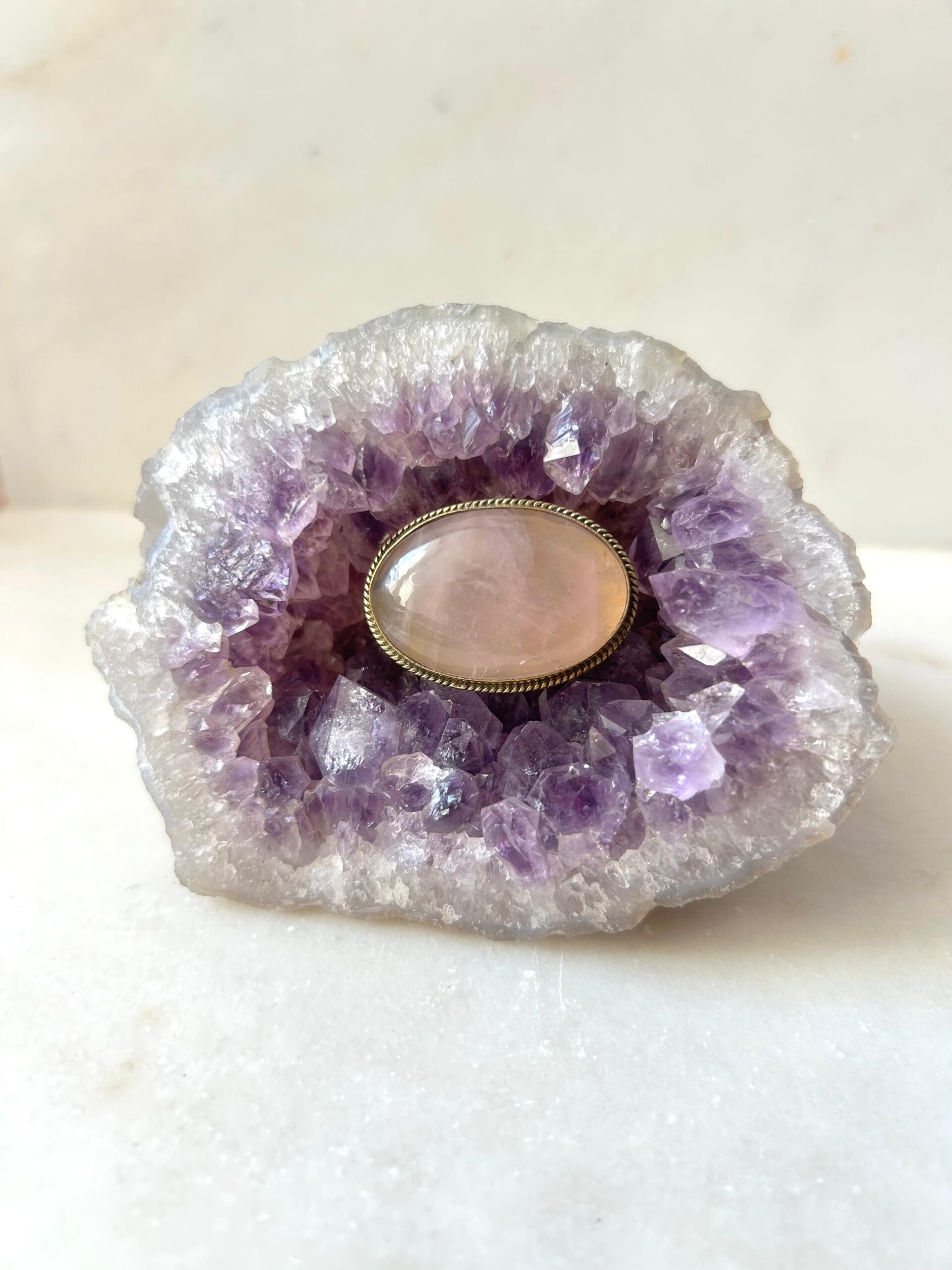 36mm Rose Quartz Grooved Stone