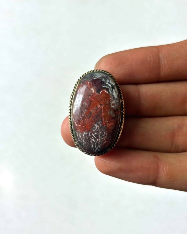 35mm Crazy Lace Agate Grooved Cabochon with Brass Groove