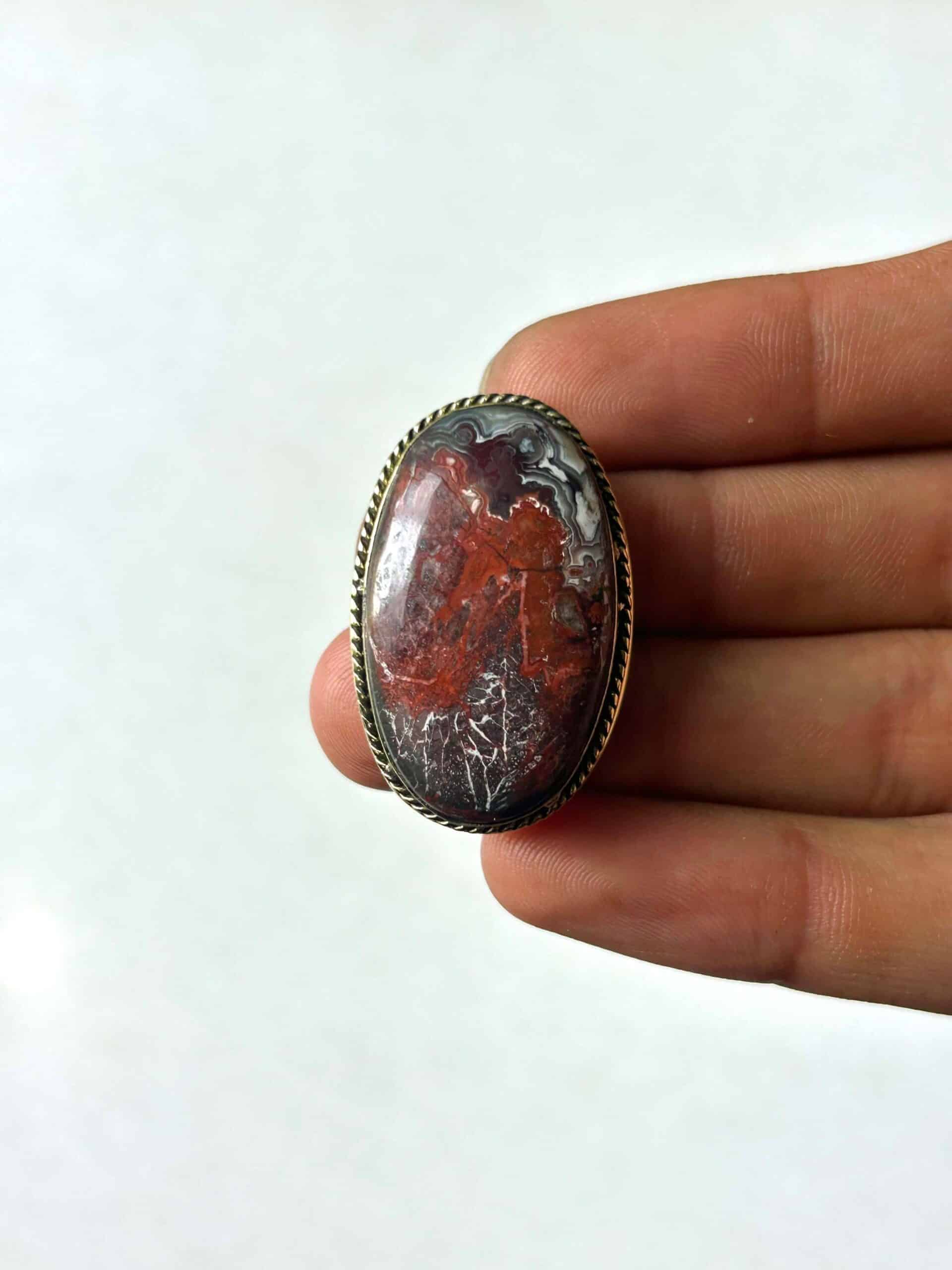 35mm Crazy Lace Agate Grooved Cabochon with Brass Groove