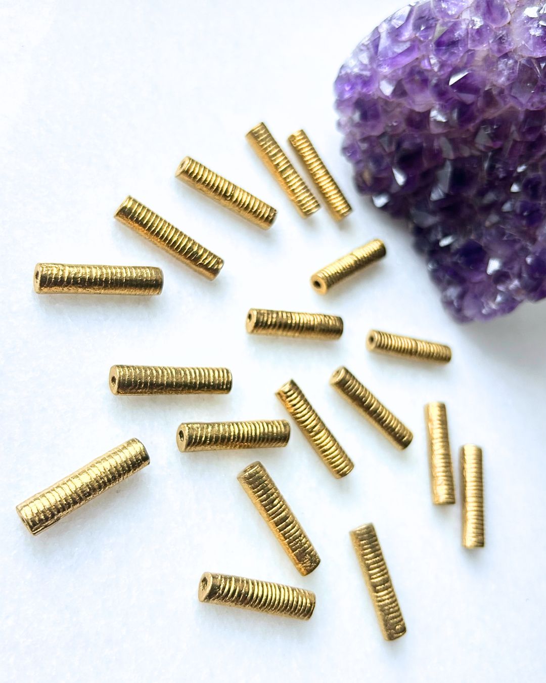 Ribbed Tube Brass Charms – Single Piece - Image 2