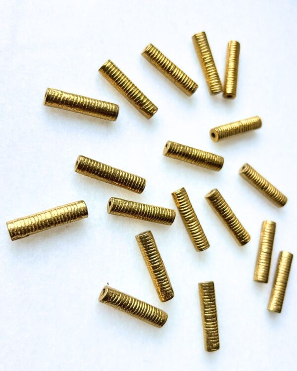 Ribbed Tube Brass Charms – Single Piece