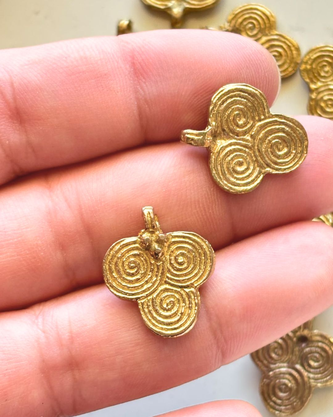 Triple Spiral Brass Charm – Single Piece - Image 3