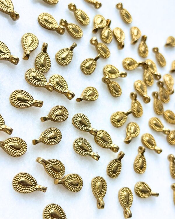Beaded Teardrop Brass Charms – Pack of 10 Pieces