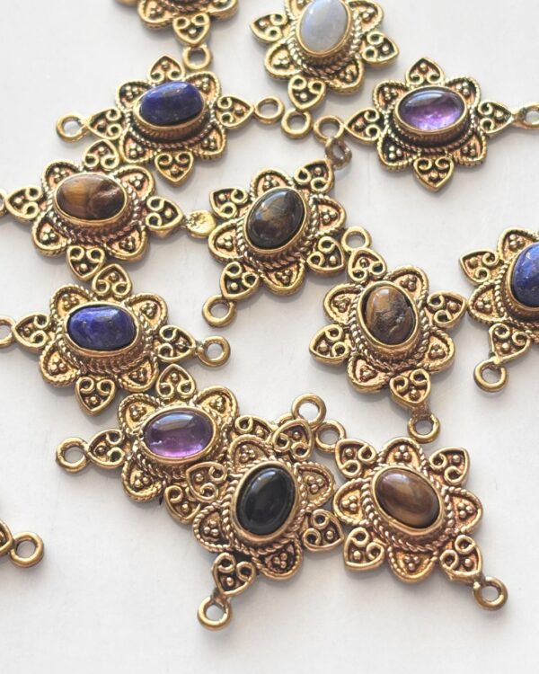 Floral Brass Connector with Stone – Assorted
