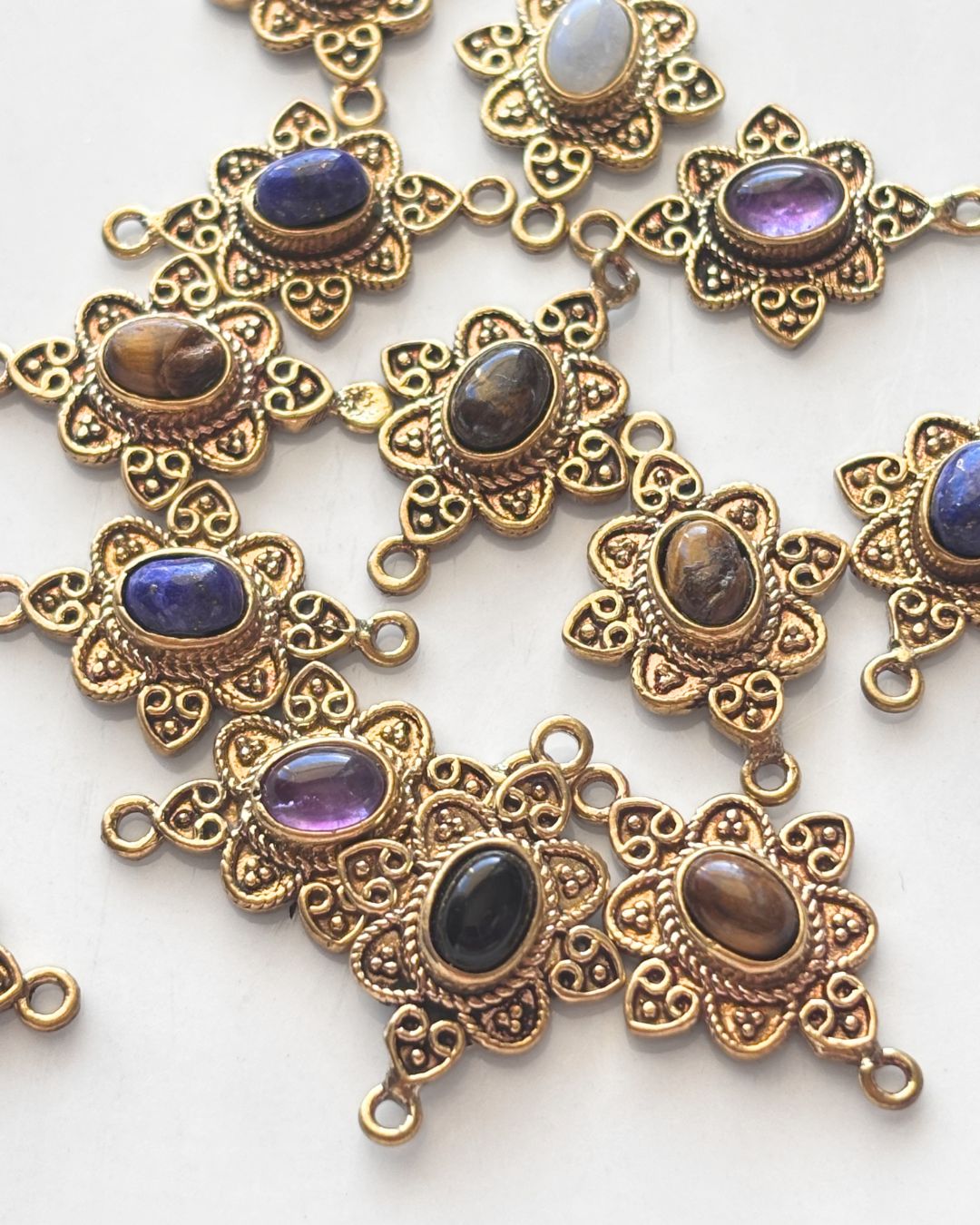 Floral Brass Connector with Stone – Assorted