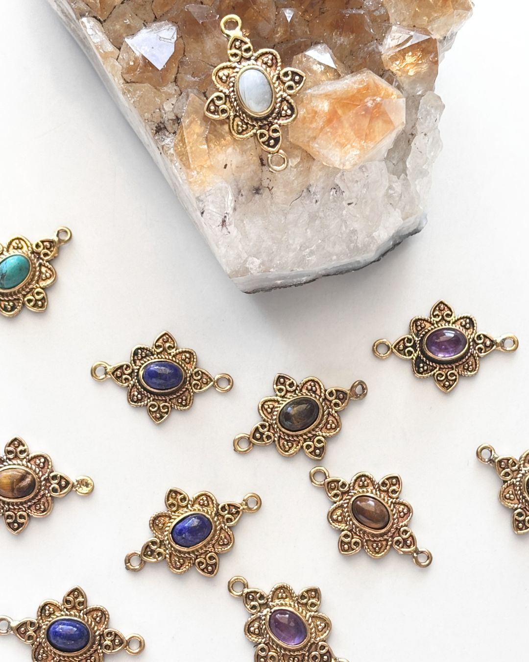 Floral Brass Connector with Stone – Assorted - Image 3