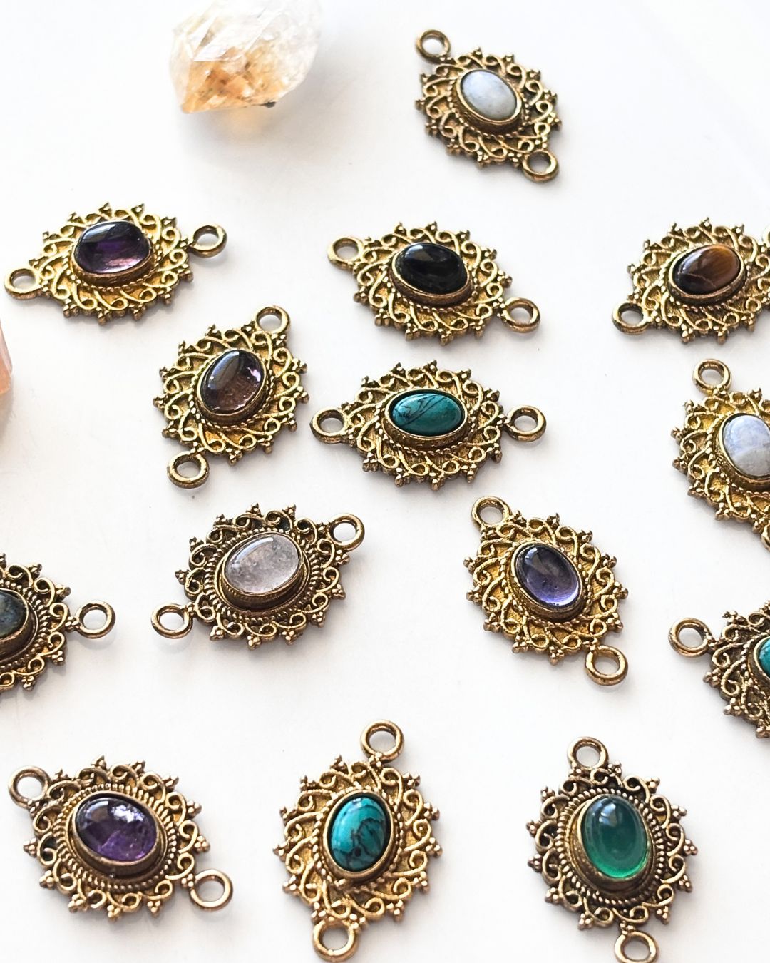 Decorative Oval Brass Connector with Stone – Assorted - Image 2