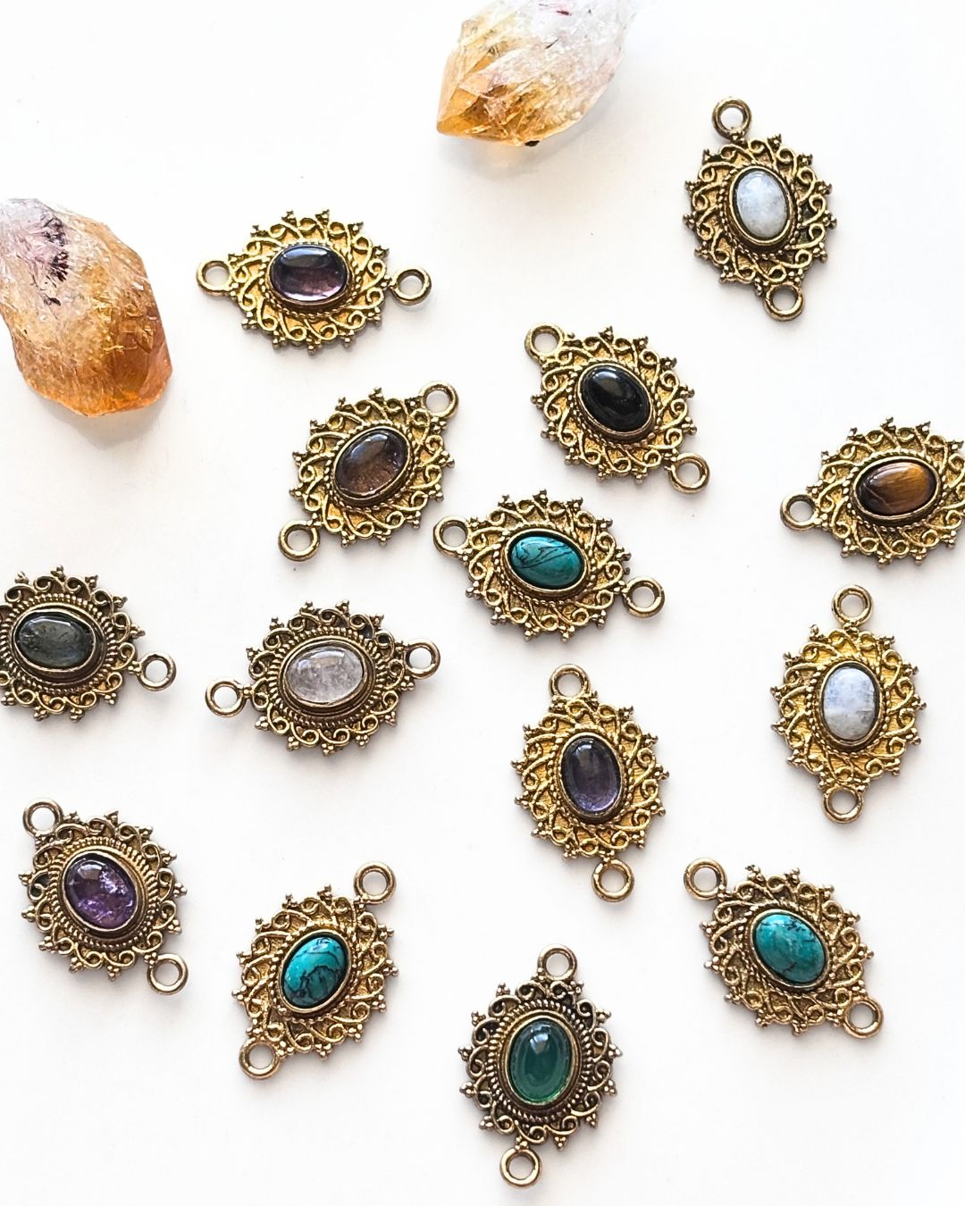 Decorative Oval Brass Connector with Stone – Assorted