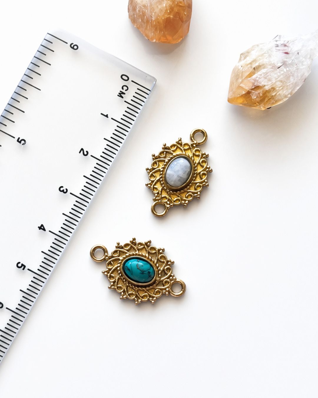 Decorative Oval Brass Connector with Stone – Assorted - Image 3