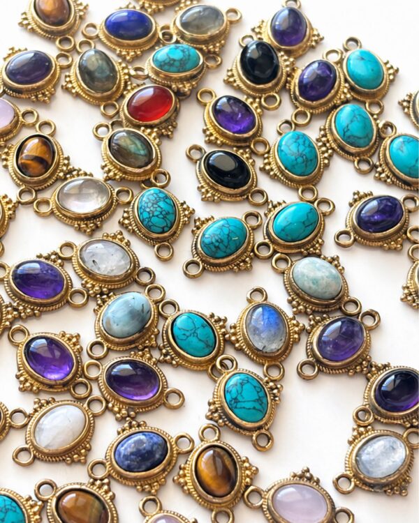 Small Oval Brass Connector with Stone – Assorted