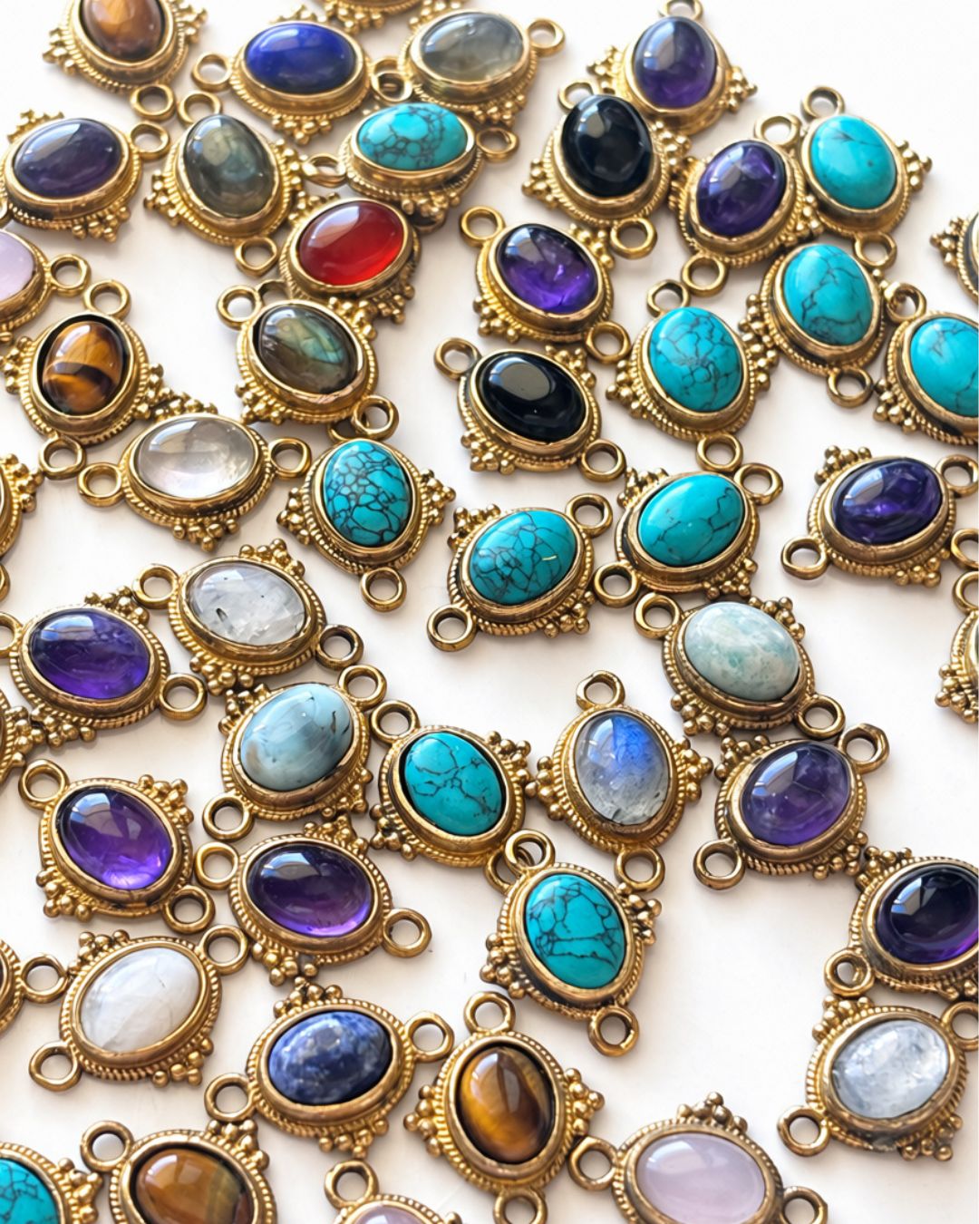 Small Oval Brass Connector with Stone – Assorted