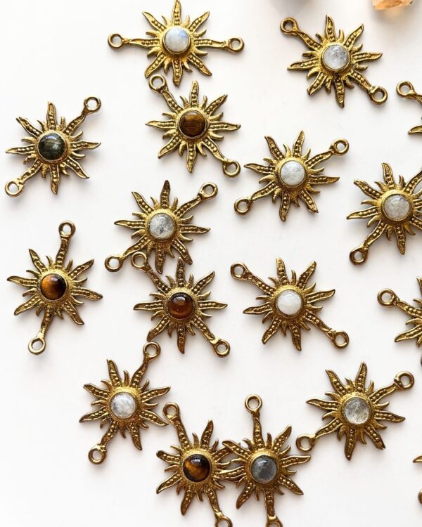 Sun Mandala Brass Connector with Stone – Assorted