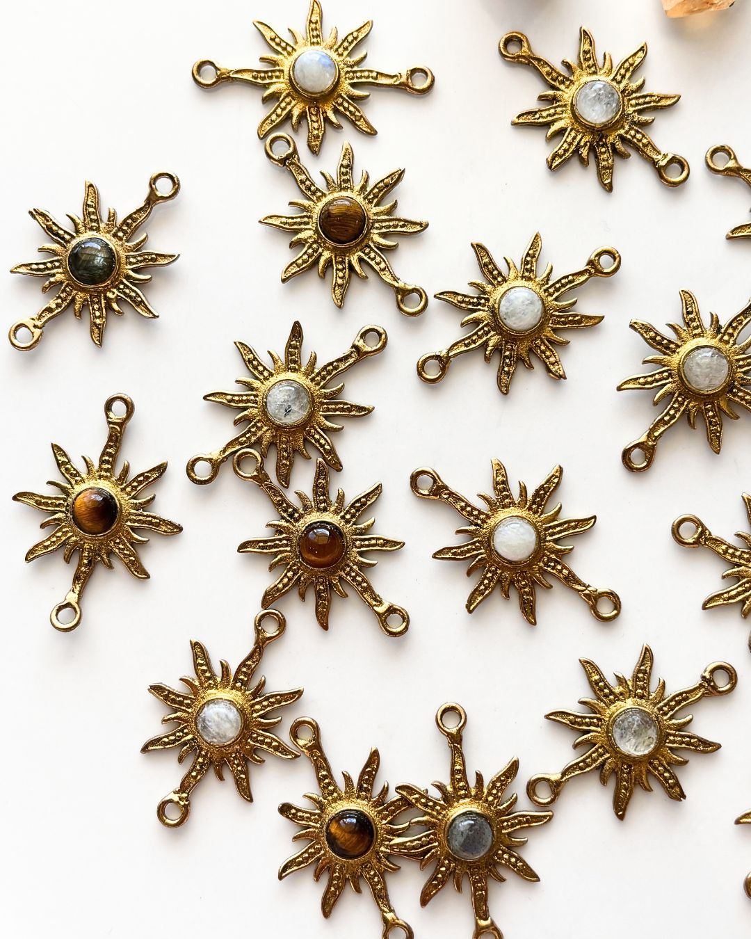 Sun Mandala Brass Connector with Stone – Assorted