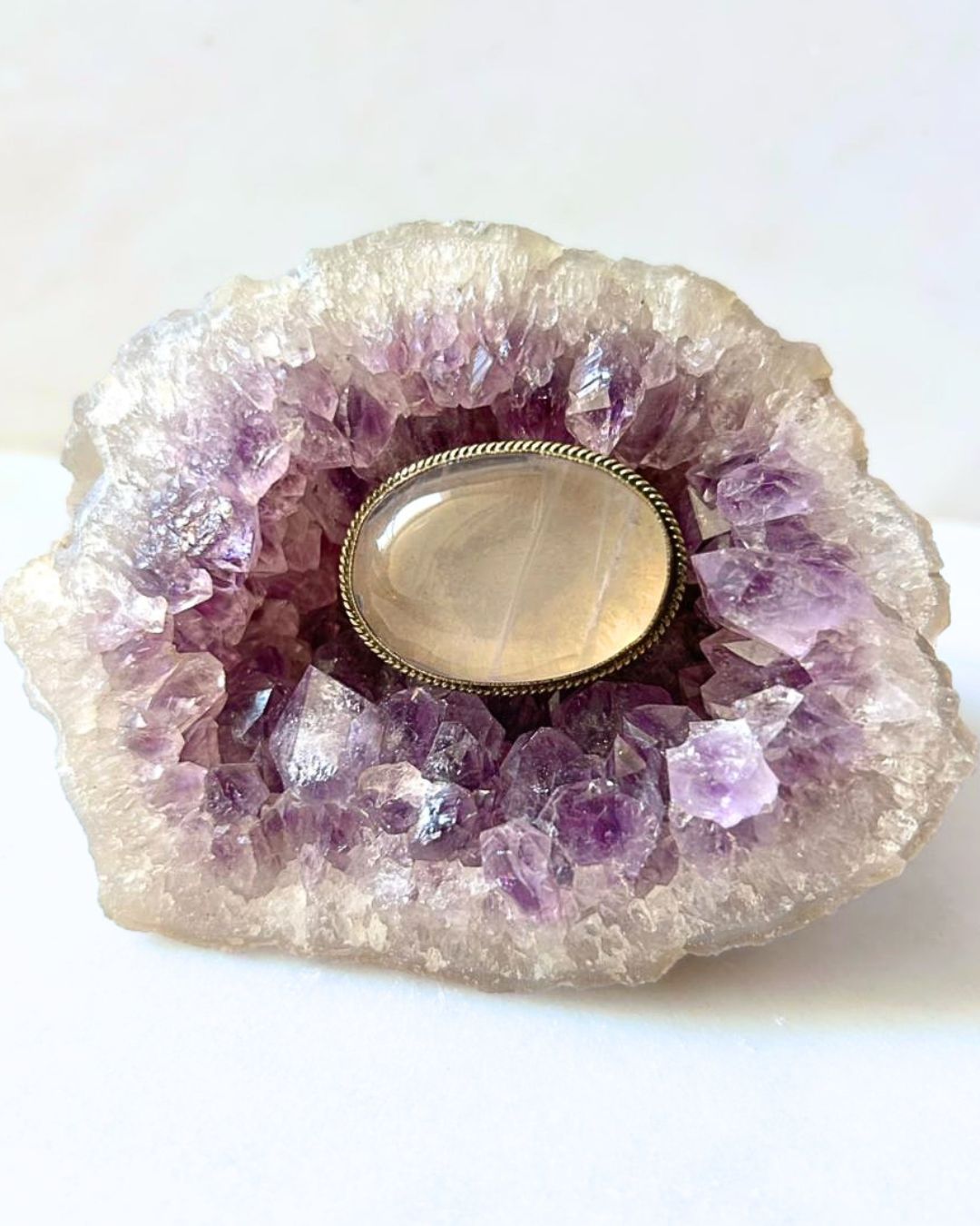 39mm Rose Quartz Grooved Stone