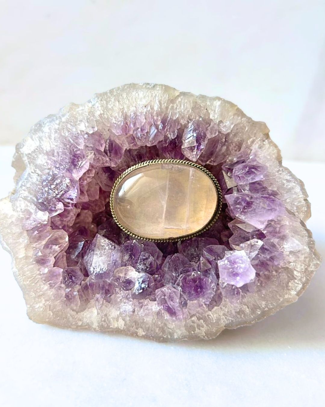 38mm Rose Quartz Grooved Stone
