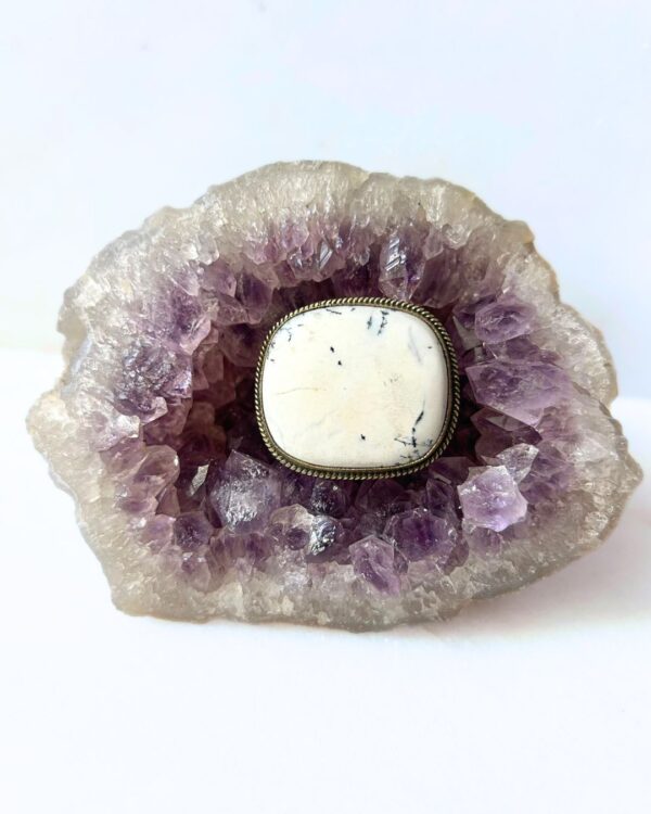 36mm Dendritic Opal Grooved Stone