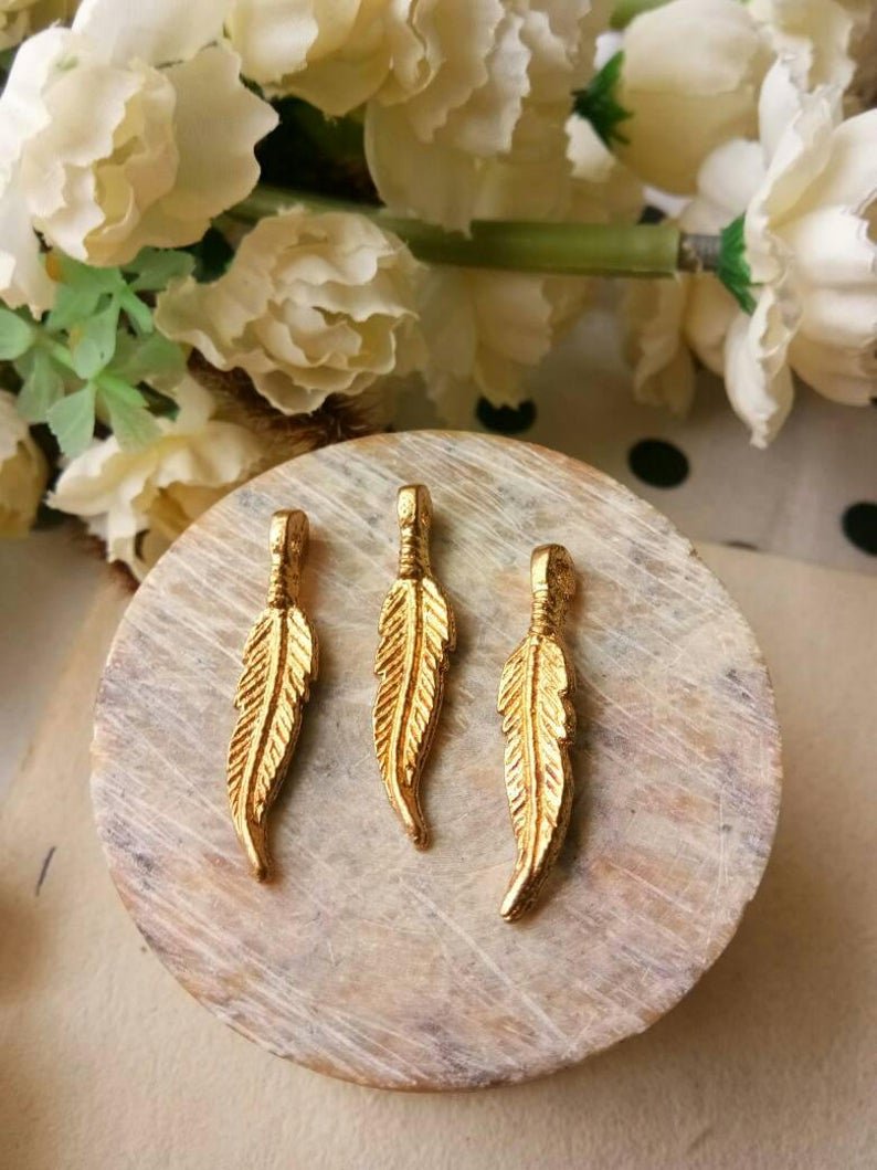 Feather Brass Charms – Pack of 10 Pieces - Image 4