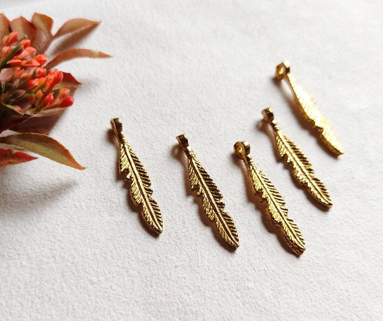 Feather Brass Charms – Pack of 5 Pieces - Image 6