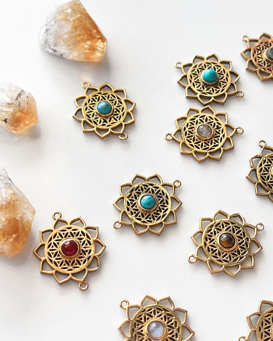 Ornate Floral Brass Connector with Stone – Assorted - Image 4